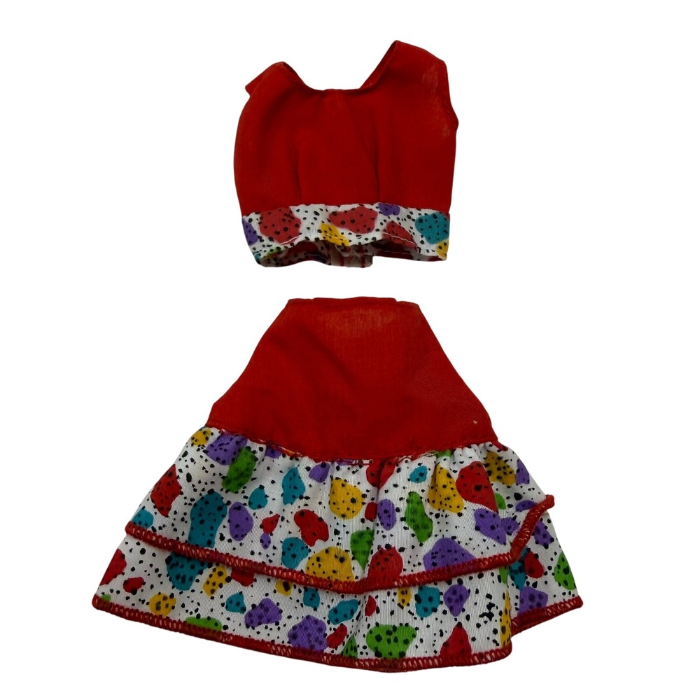 Vintage Genuine Barbie Red Heart Polka Dot Tiered Skirt and Top Set 90s Mattel